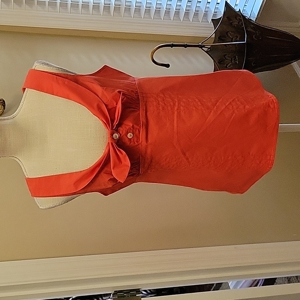 Trina Turk coral top scoop neckline empire waist open back cotton blend 10 EUC…